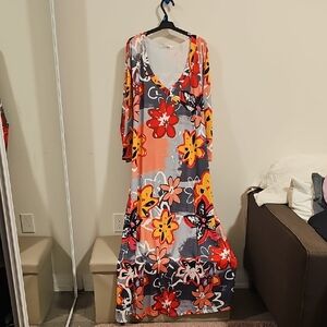 Rosegal Floral Maxi Dress - Red, Yellow, and Gray